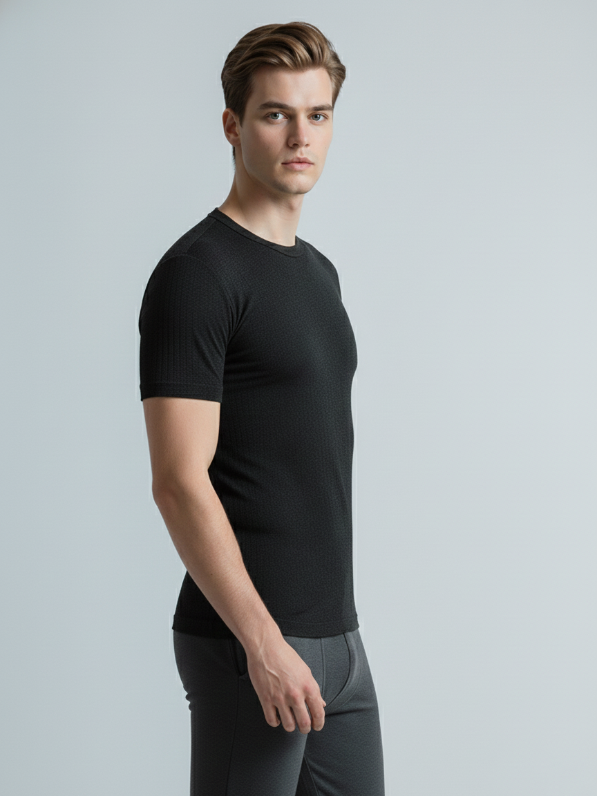 Half Sleeve Thermal Warmer Shirt For Men-Black-TVS06