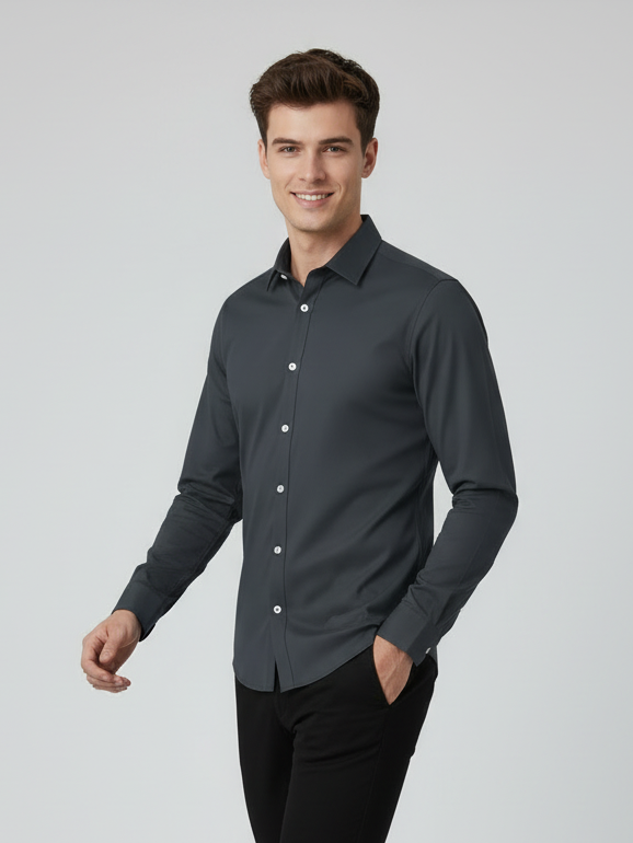 Rawgear 4 Side Lycra Slim Fit Long Sleeve Casual Shirt For Men-Dark Grey-RG11