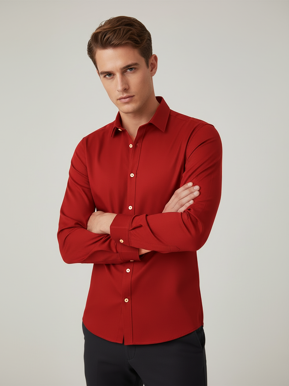 Rawgear 4 Side Lycra Slim Fit Long Sleeve Casual Shirt For Men-Red-RG08