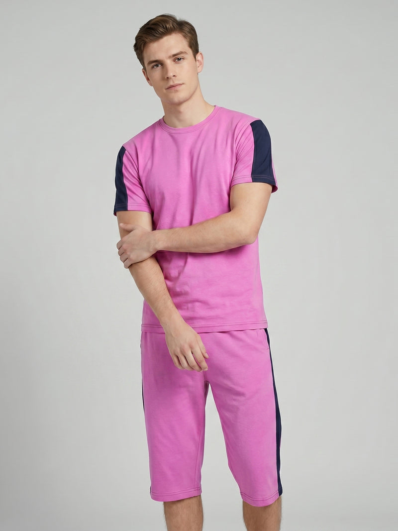 Summer Co Ord Set For Men-Pink & Navy-BE0597