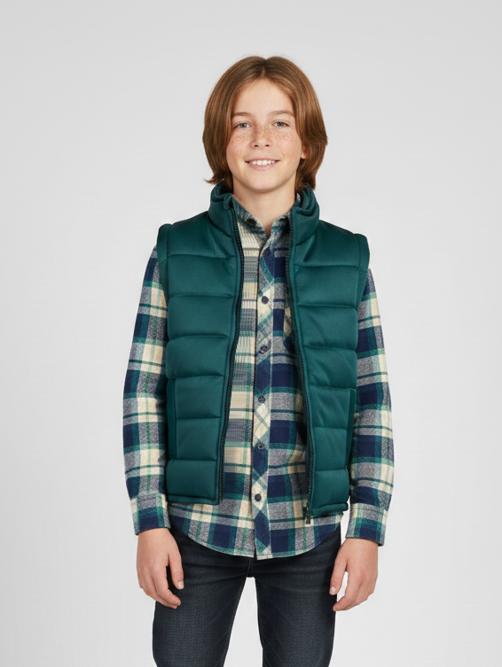 Payper Winter Sleeveless Zipper Mockneck Jacket For Kids-Pine Green-PSJ08