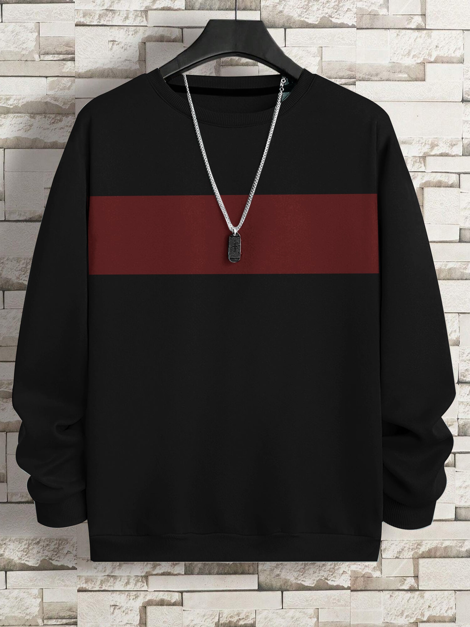 Next Fleece Crew Neck Sweatshirt For Men-Black With Panel-SP3367