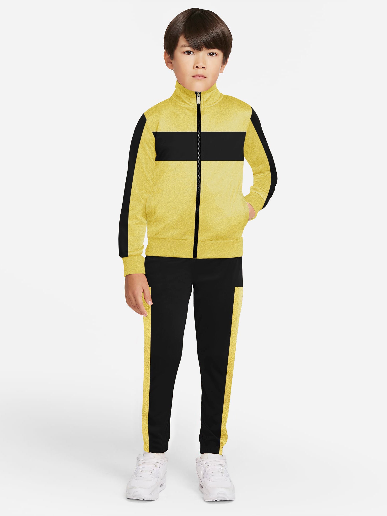 Next Full Zipper Fleece Tracksuit For Kids-Black & Yellow-SP981