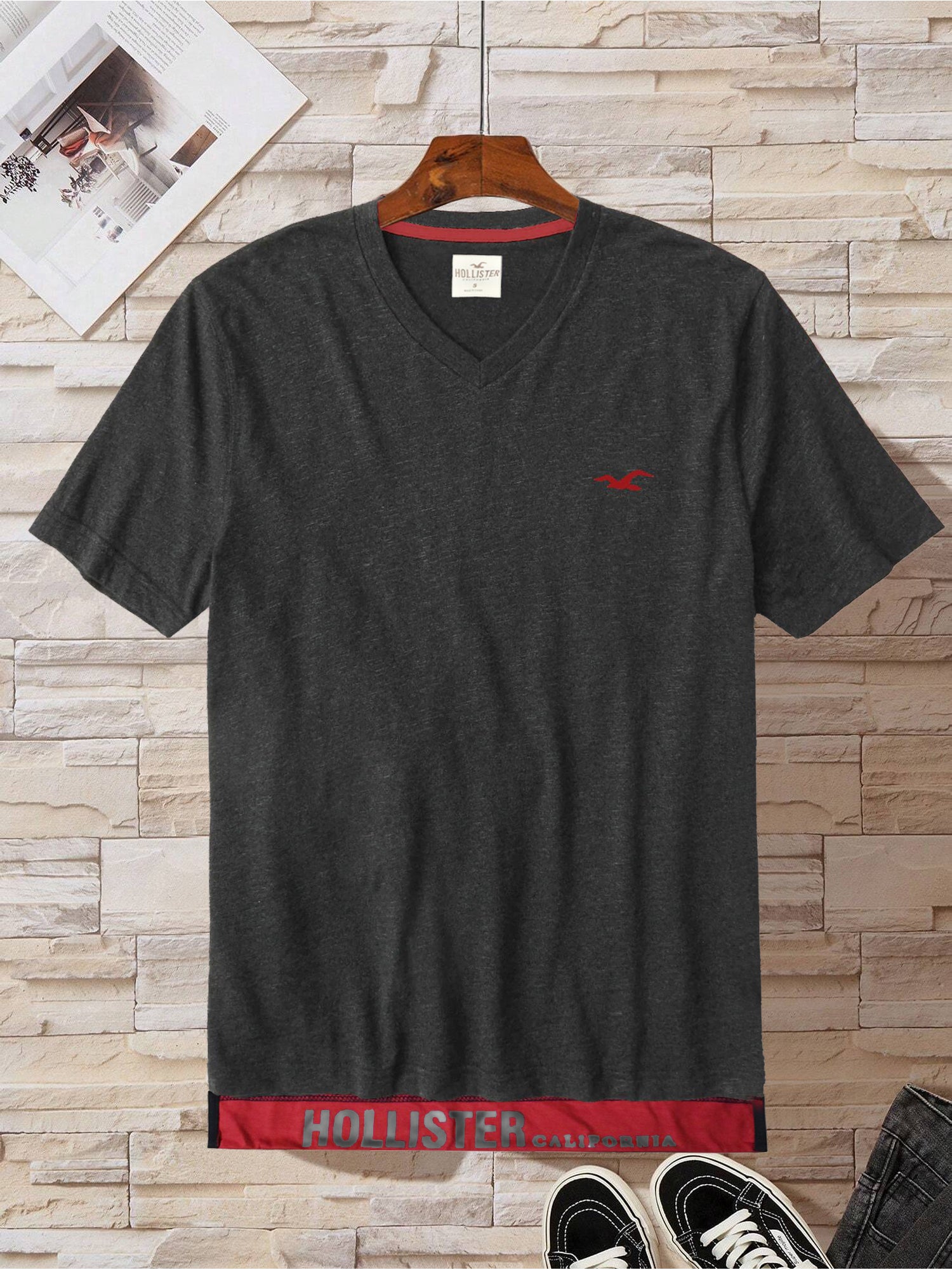 HST Single Jersey V Neck Tee Shirt For Men-Charcoal Melange-SP1901