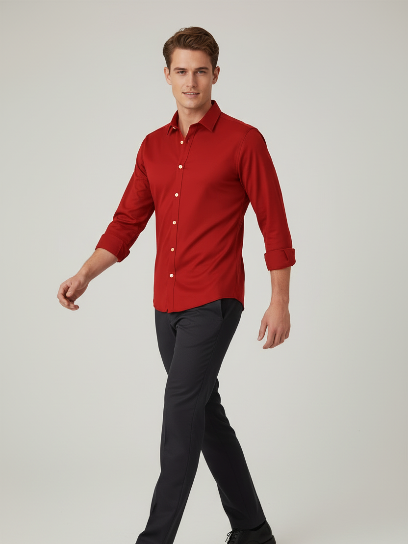 Rawgear 4 Side Lycra Slim Fit Long Sleeve Casual Shirt For Men-Red-RG08