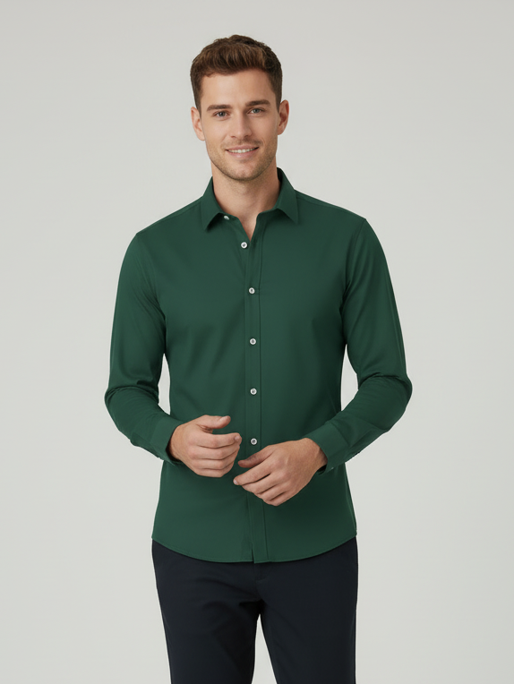 Rawgear 4 Side Lycra Slim Fit Long Sleeve Casual Shirt For Men- Forest Green-RG10