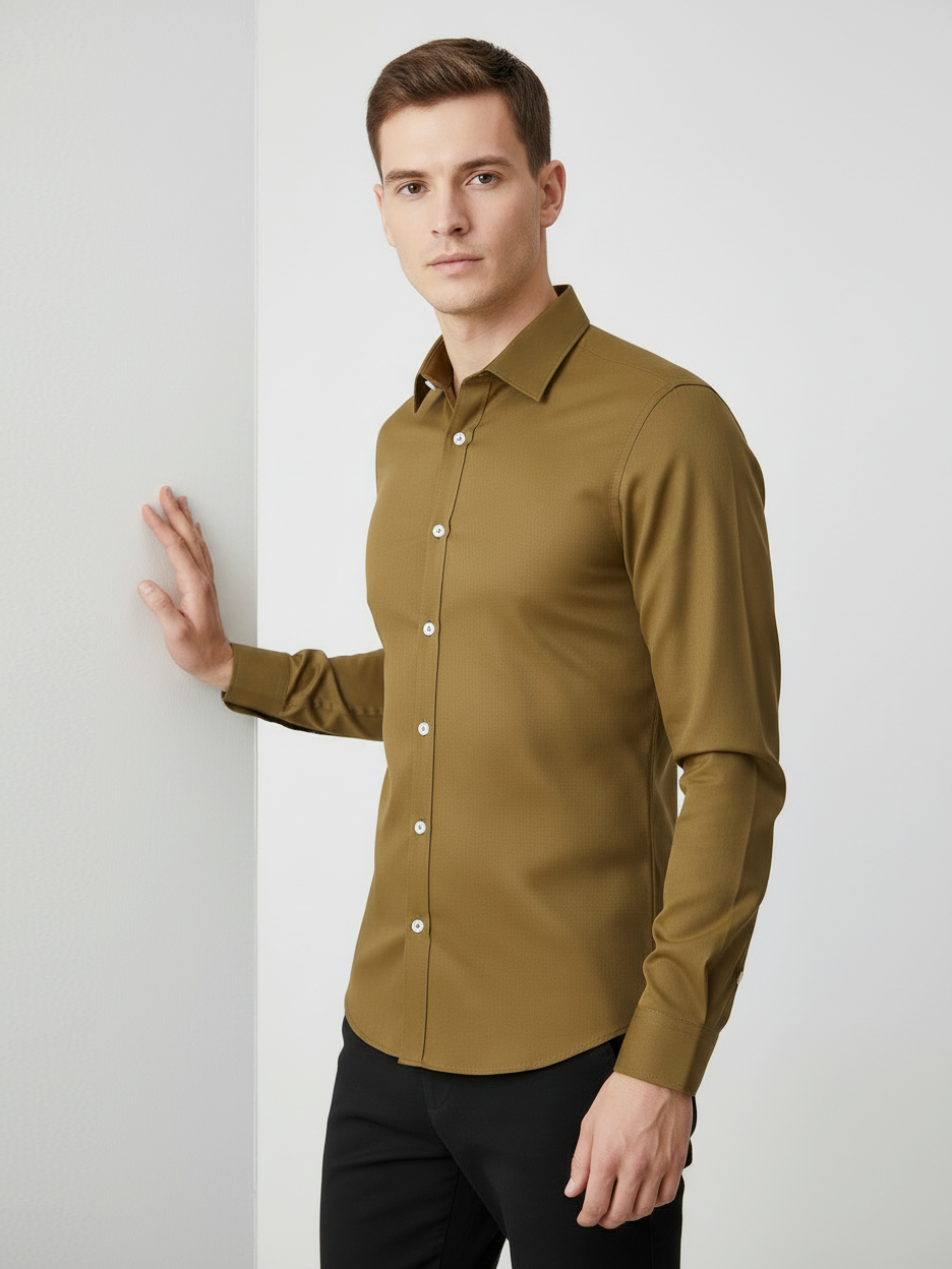 Rawgear 4 Side Lycra Slim Fit Long Sleeve Casual Shirt For Men-Khaki-RG02