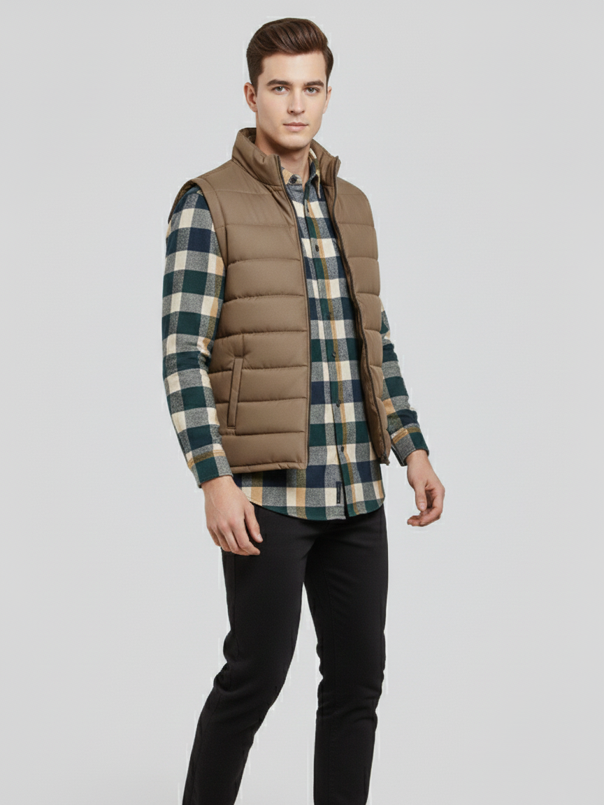 Payper Winter Sleeveless Zipper Mockneck Jacket For Men-Light Brown-PH35