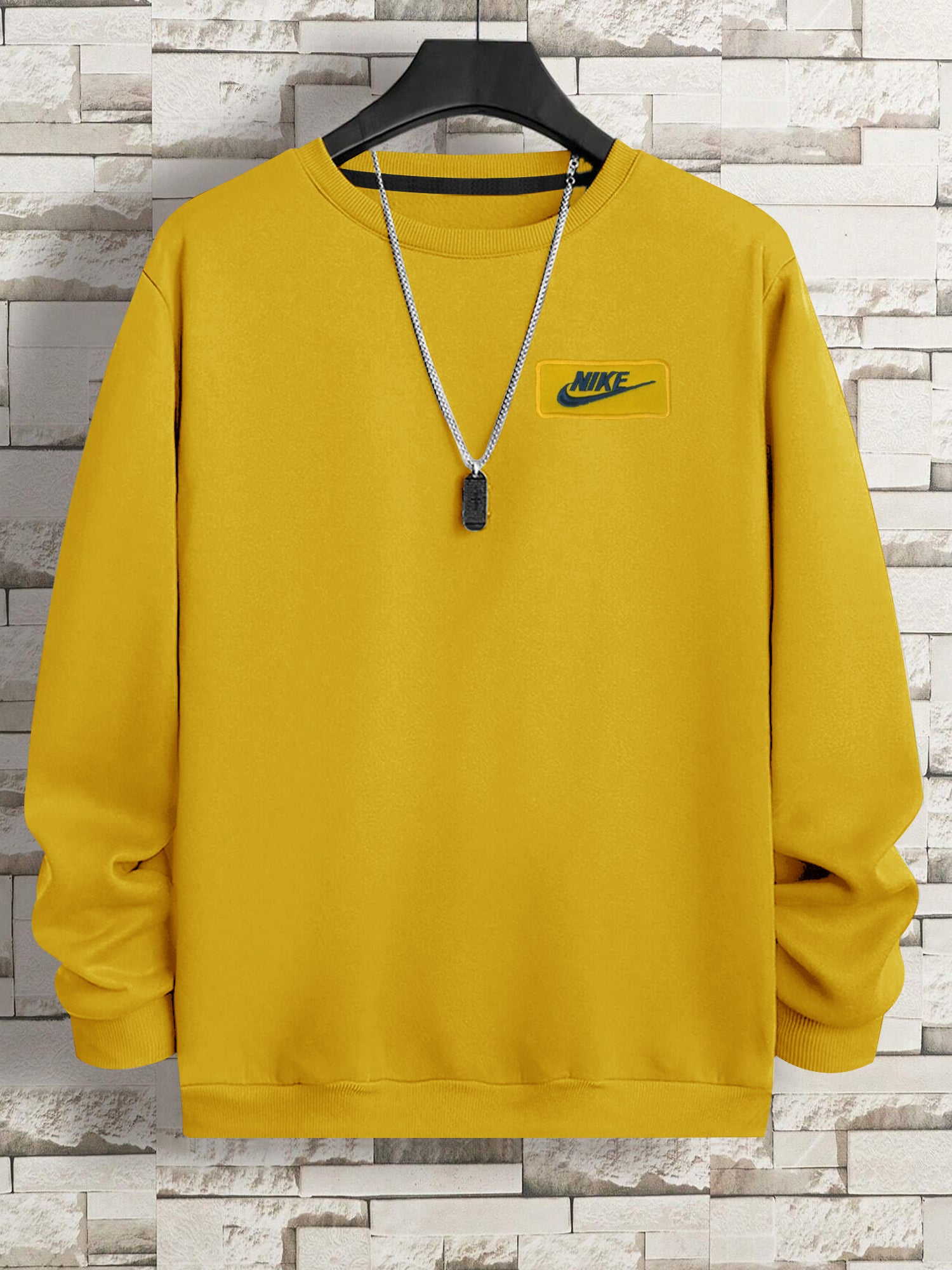 NK Fleece Crew Neck Sweatshirt For Men-Yellow-SP3379