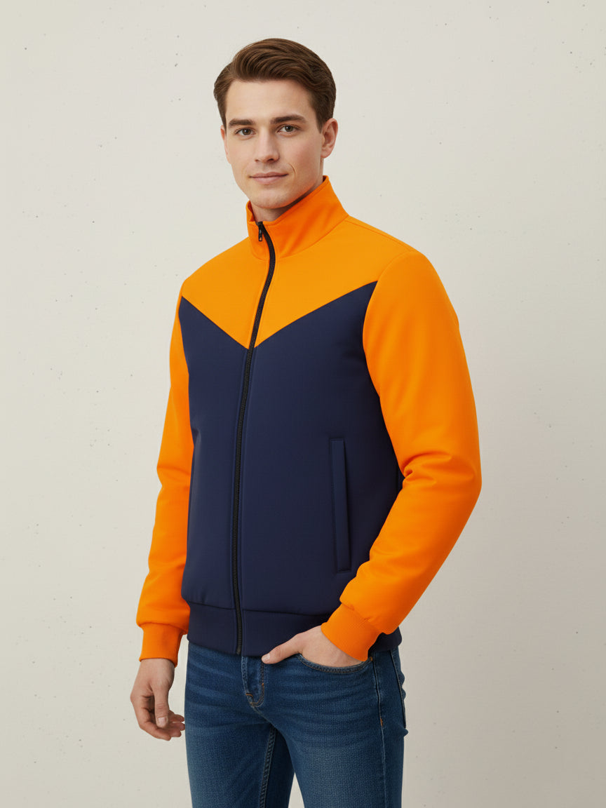 Payper Puffer Zipper Mockneck Jacket For Men-Orange & Dark Navy-PH27
