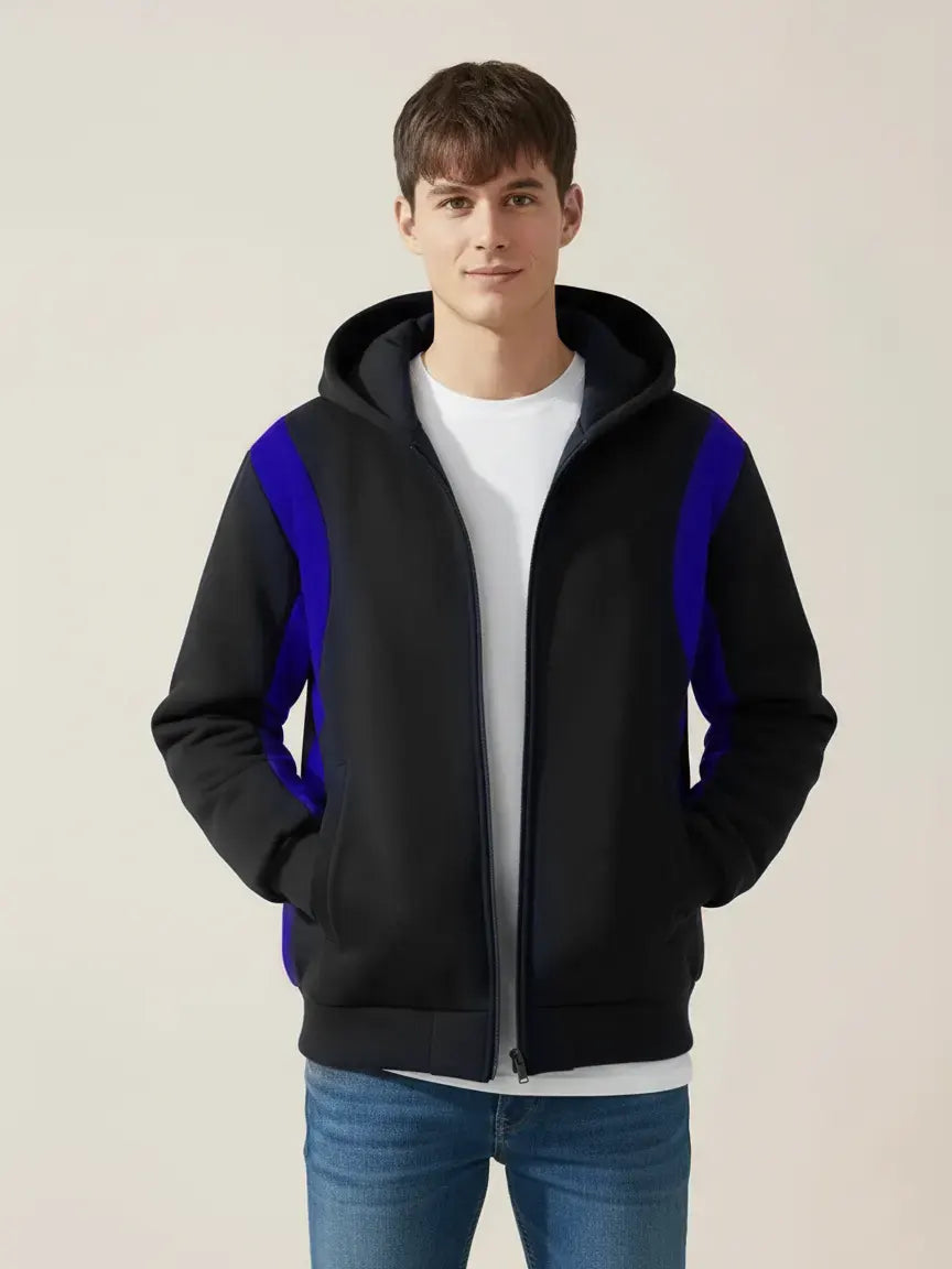 Louis Vicaci Zipper Puffer Jacket For Men-Black With Royal Blue-PH12
