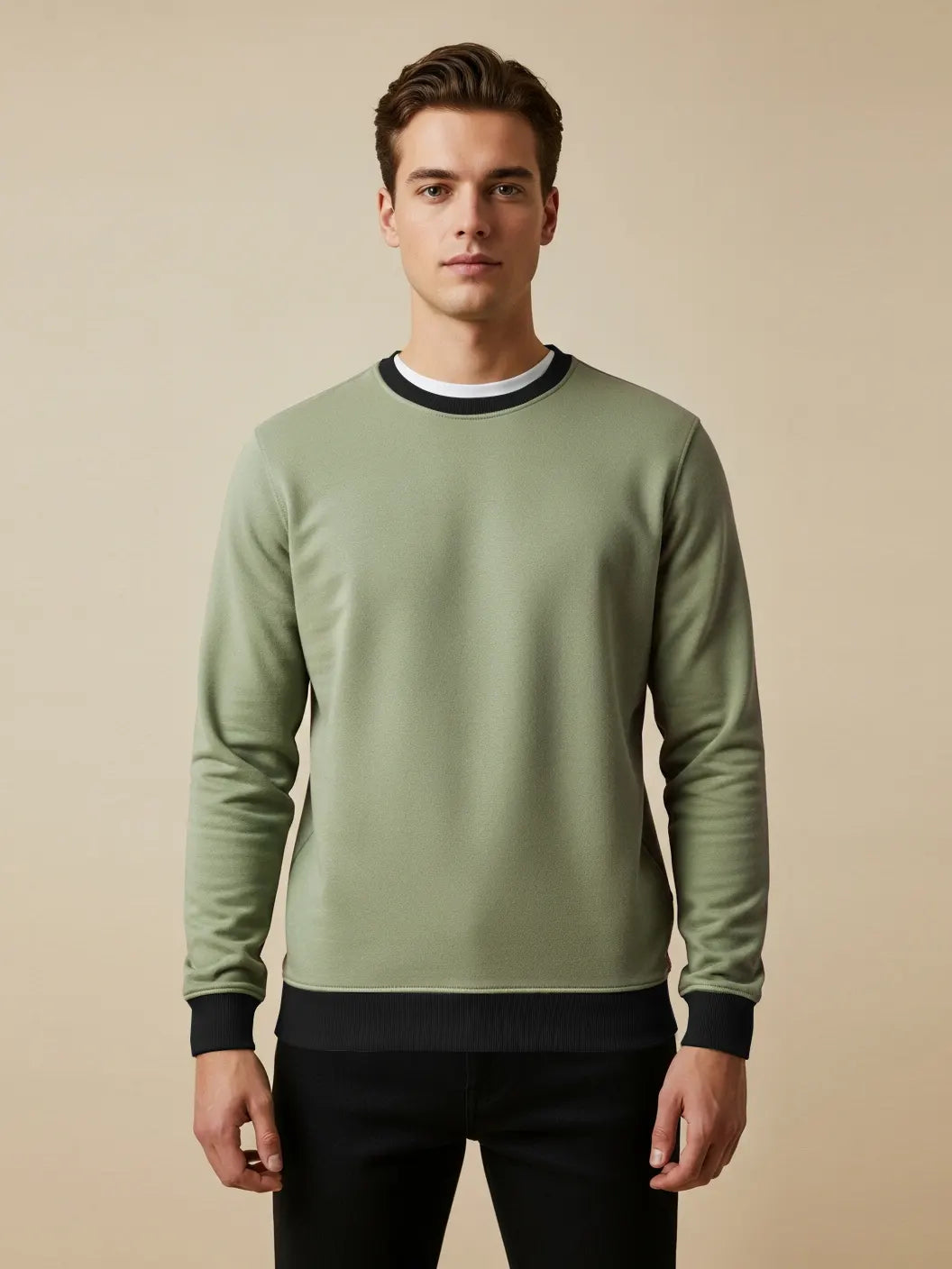 NK Fleece Funky Style Sweatshirt For Men-Light Olive Green-NKS01