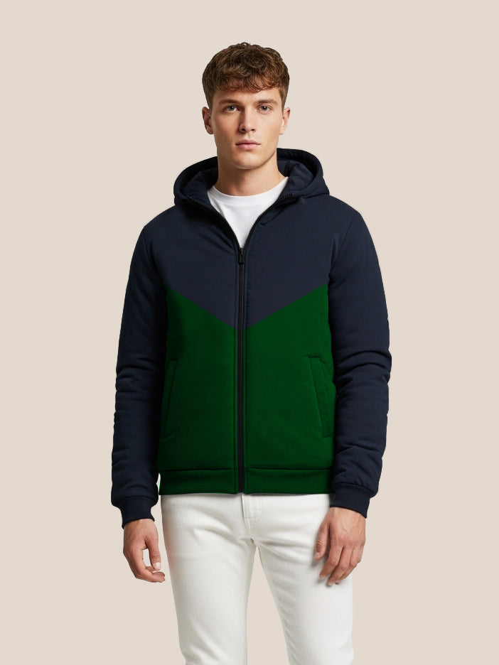 Payper Zipper Puffer Hoodie For Men-Navy & Green-PH03