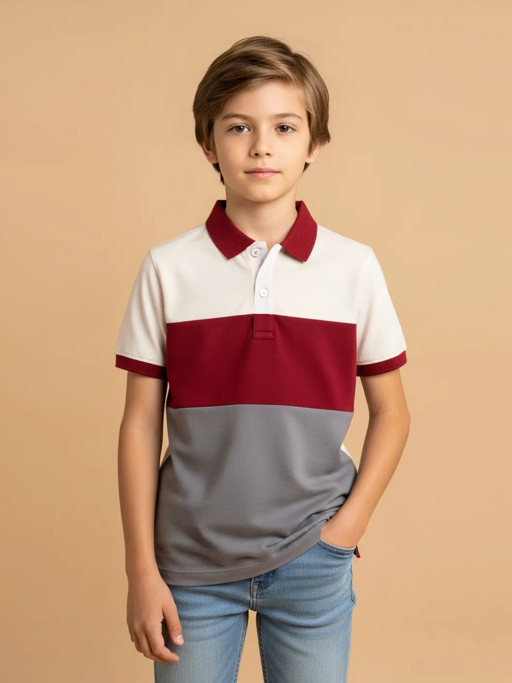 NXT Summer P.Q Polo Shirt For Kids-Navy with White & Grey Melange Panel-BE943