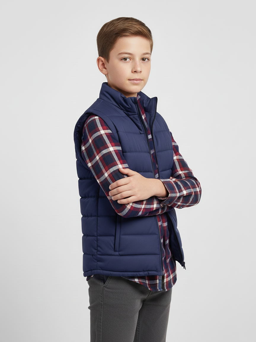 Payper Winter Sleeveless Zipper Mockneck Jacket For Kids-Dark Navy-PSJ01