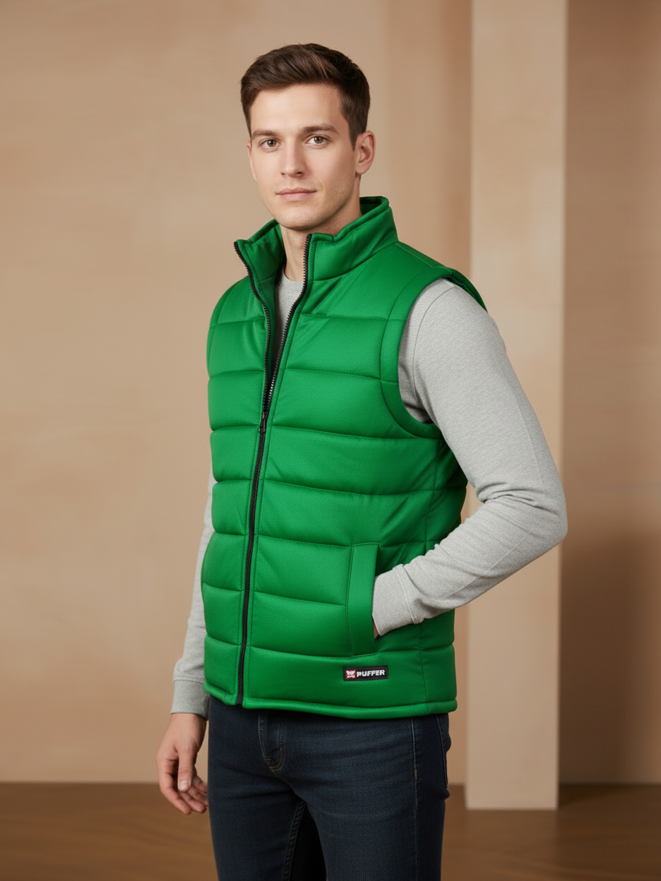 Payper Winter Sleeveless Zipper Mockneck Jacket For Men-Emerald Green-PH42