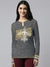 Majectic Long Sleeve Crew Neck Tee Shirt For Ladies-Charcoal Melange with Print-SP2832