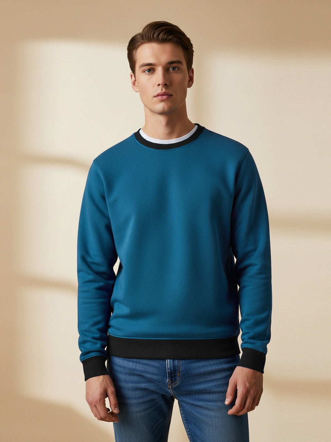 Upgrade Terry Fleece Funky Style Sweatshirt For Men-Persian Blue with Black-UD1F