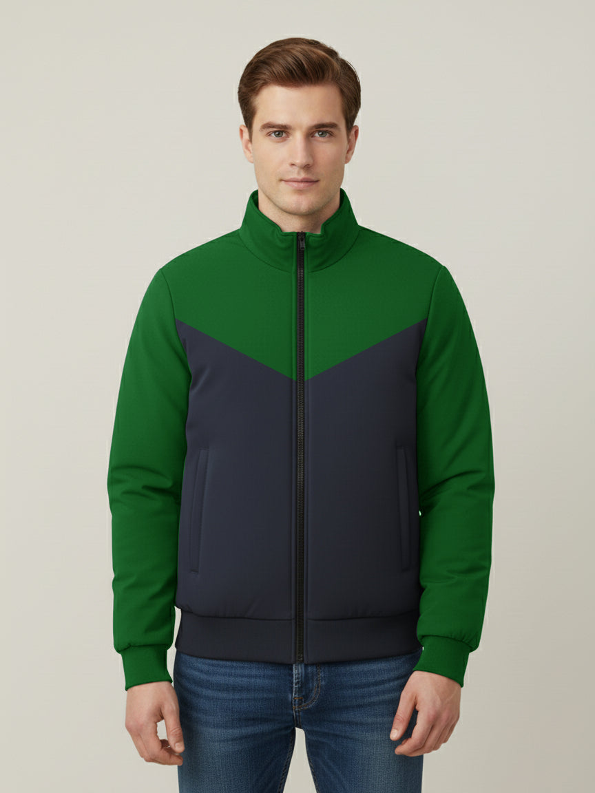 Payper Puffer Zipper Mockneck Jacket For Men-Green & Dark Navy-PH26