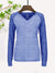 Majestic Lead Play Long Sleeve Split Neck Tee Shirt For Ladies-Blue Melange-SP3118