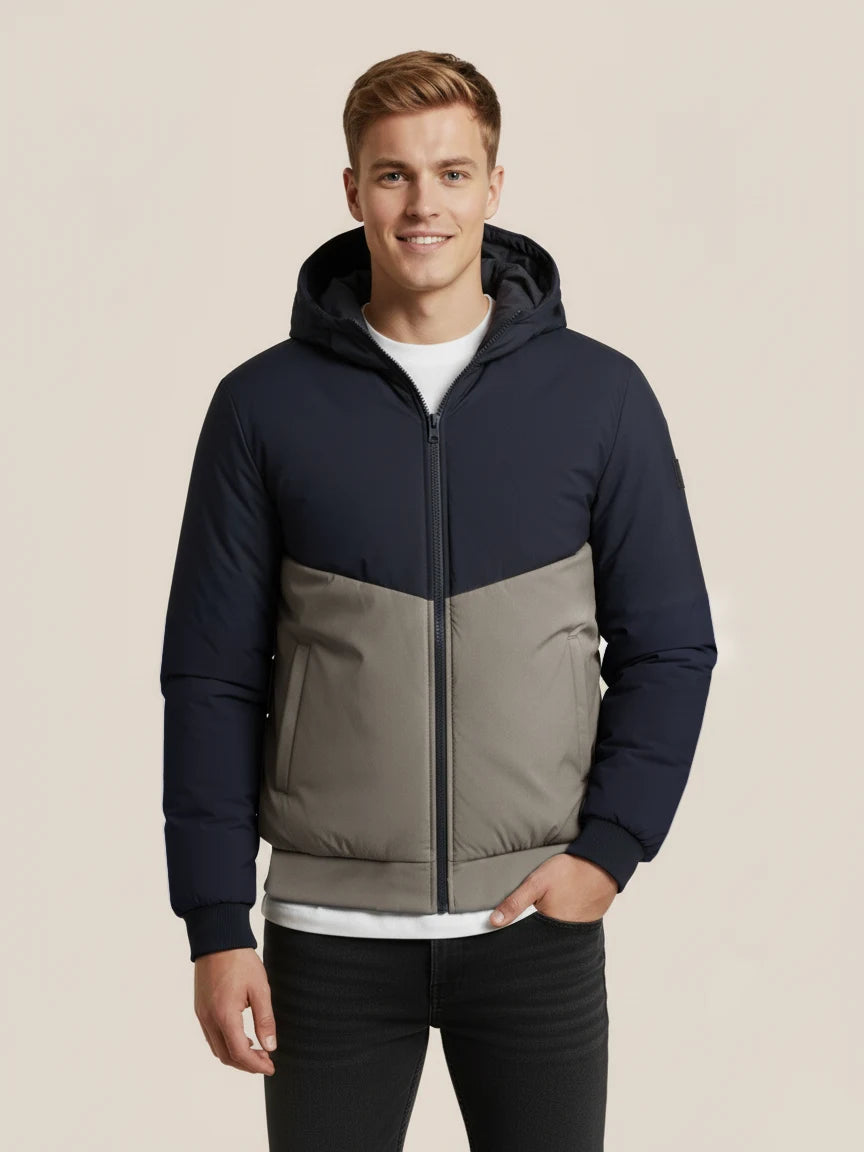 Payper Zipper Puffer Hoodie For Men-Dark Navy With Light Grey-PH08