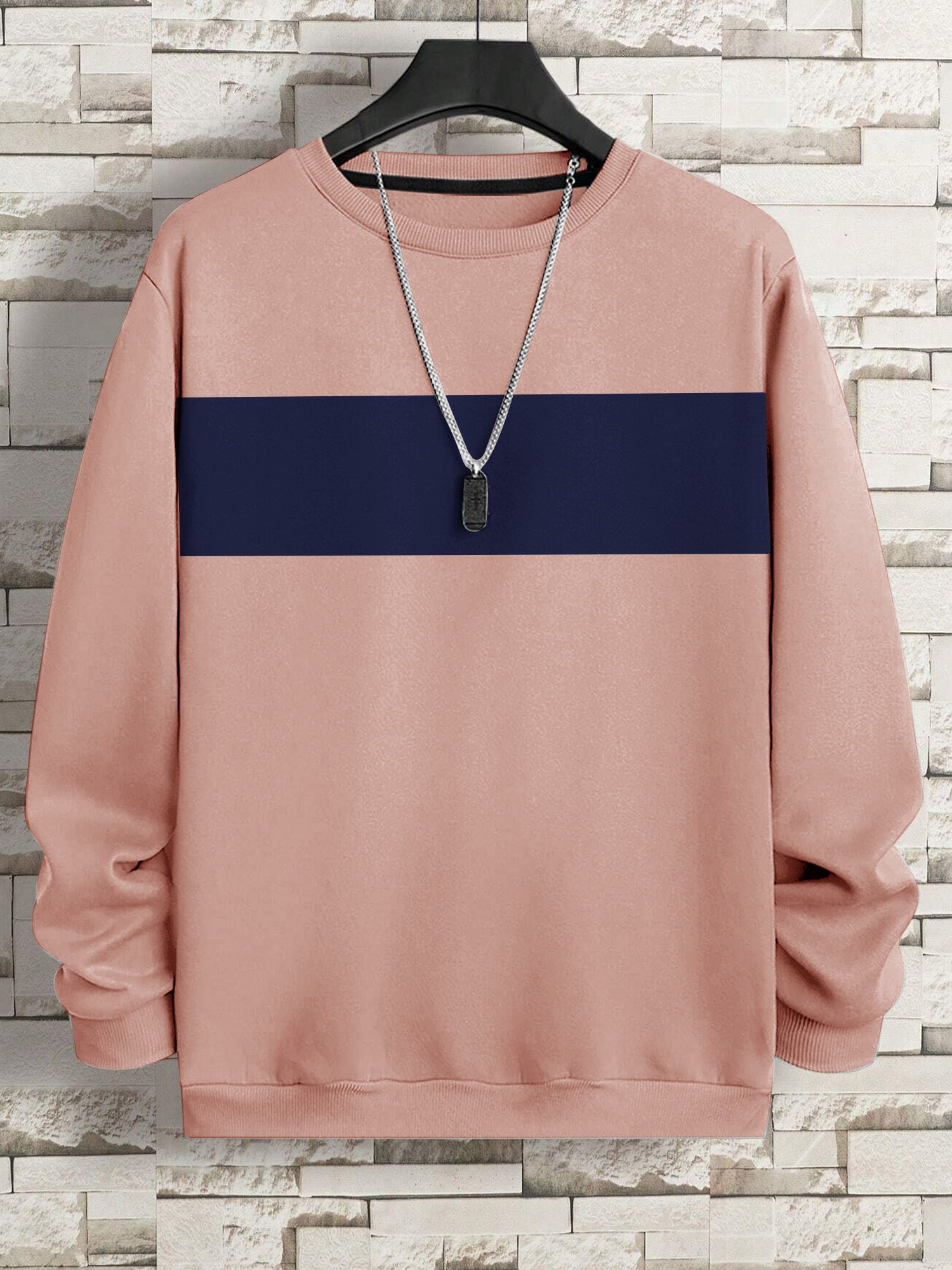 Next Fleece Crew Neck Sweatshirt For Men-Peach With Panel-SP3375