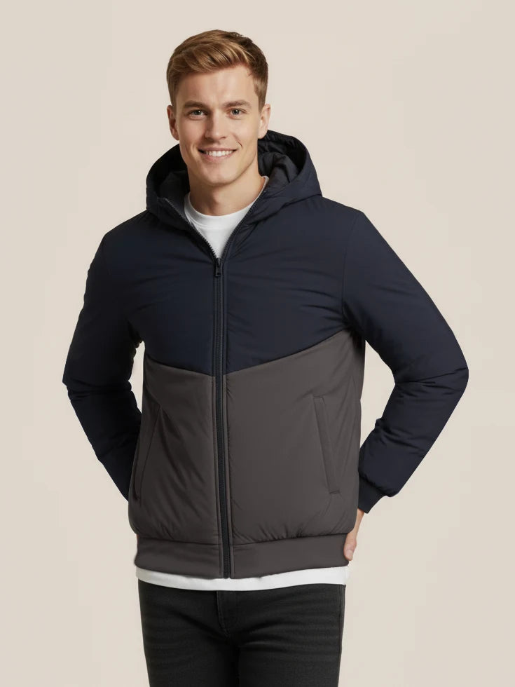 Payper Zipper Puffer Hoodie For Men-Dark Navy With Charcoal-PH07