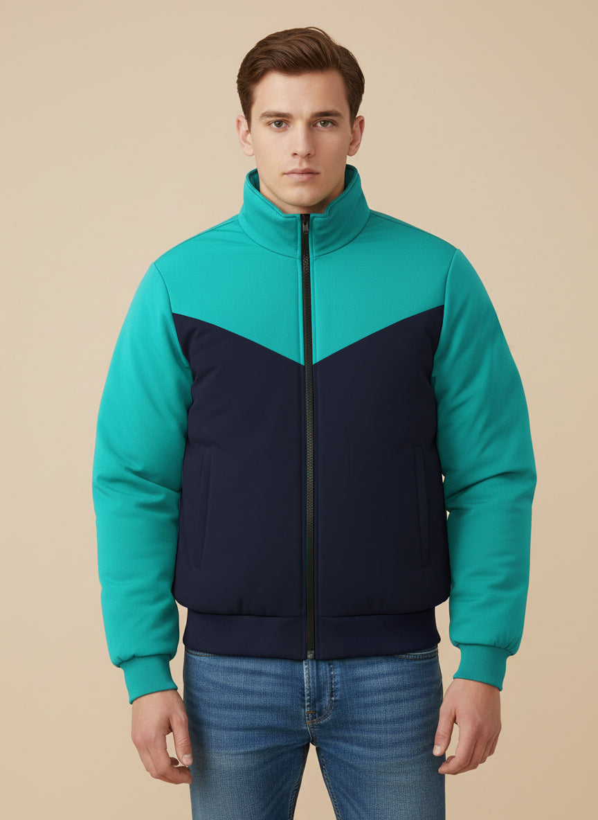 Payper Winter Zipper Mockneck Jacket For Men-Cyan Green & Dark Navy-PHPH33