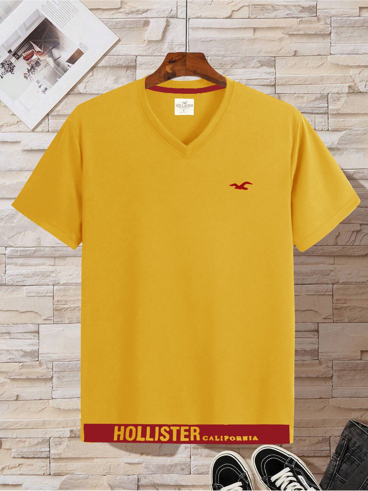 HST Single Jersey V Neck Tee Shirt For Men-Yellow-SP1902