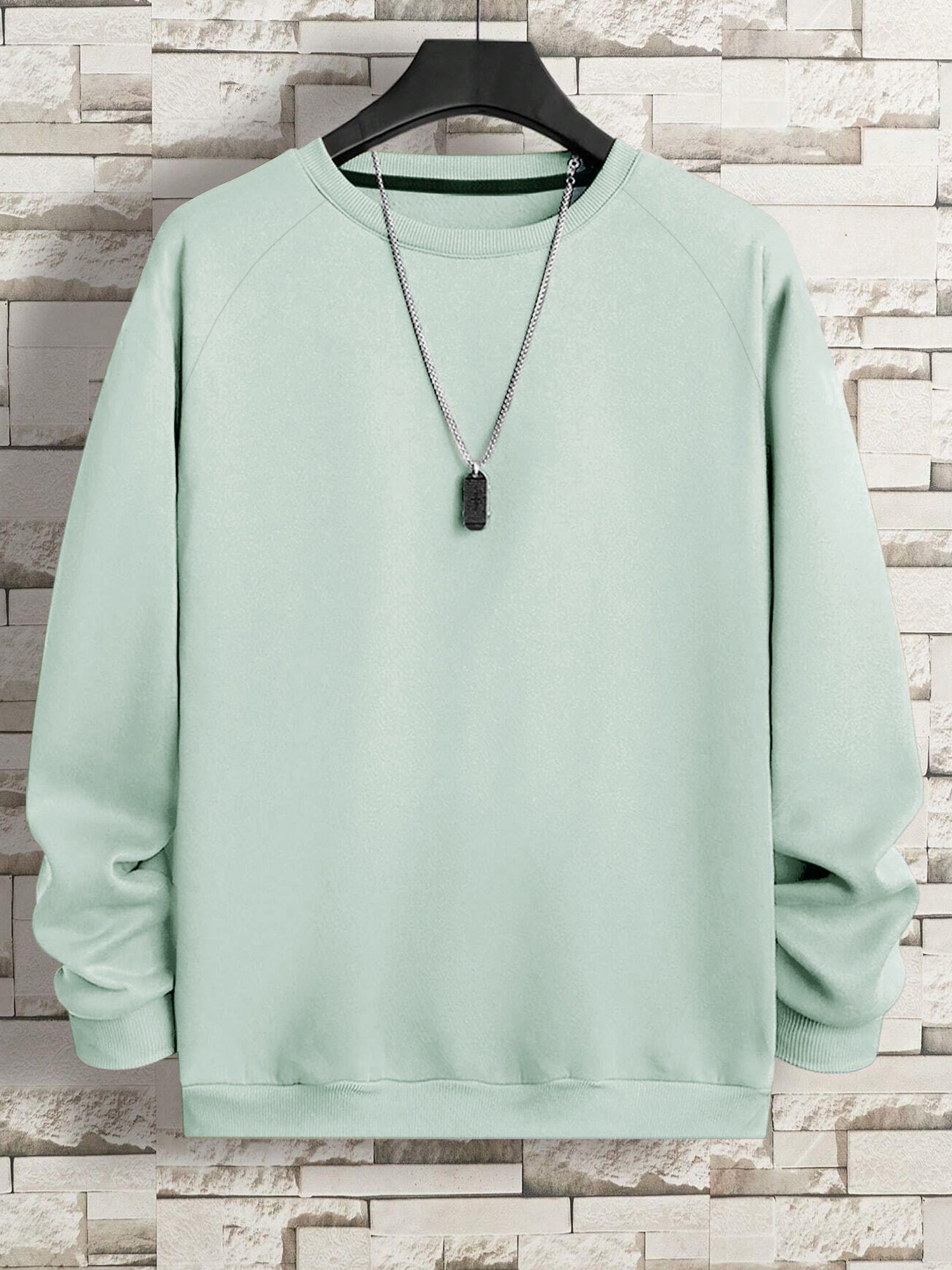 Next Terry Fleece Crew Neck Sweatshirt For Men-Cyan-SP3310