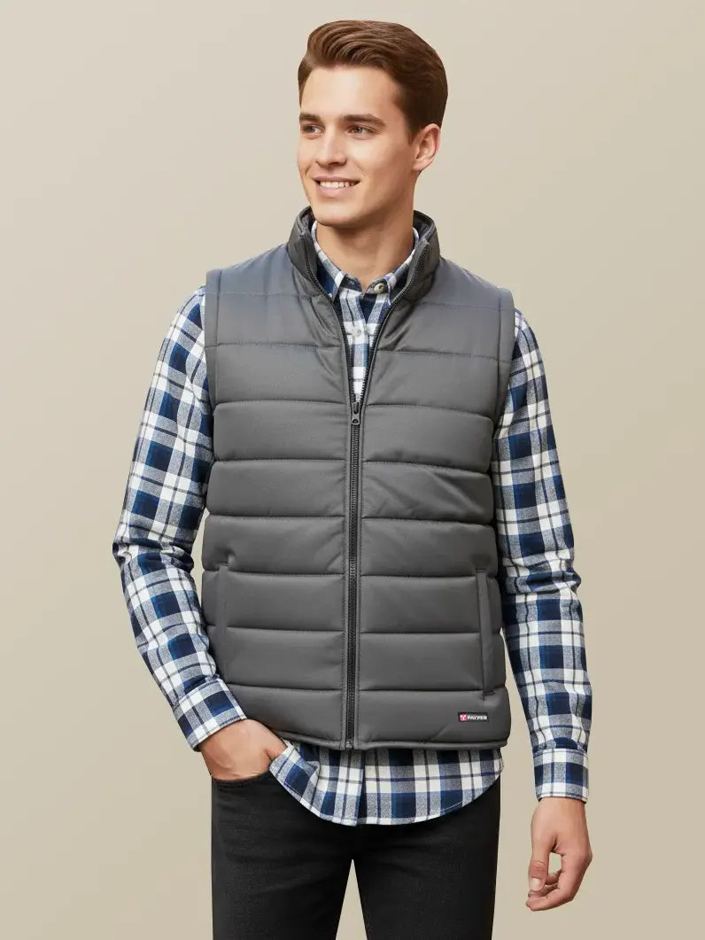 Payper Puffer Sleeveless Zipper Mockneck Jacket For Men-Dark Grey-PH20