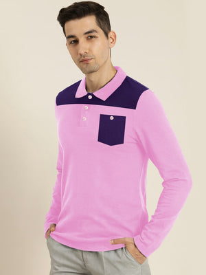 Louis Vicaci Long Sleeve Polo For Men-Light Pink with Purple-BE60/BR887
