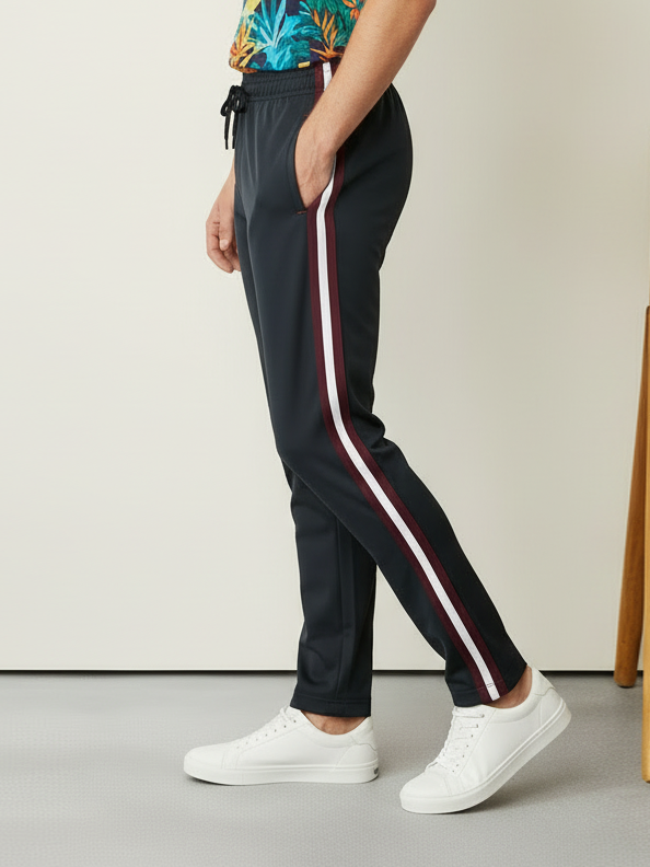 Slazenger Stylish Summer Trouser For Men-Black with Maroon & White Stripe-BR14341