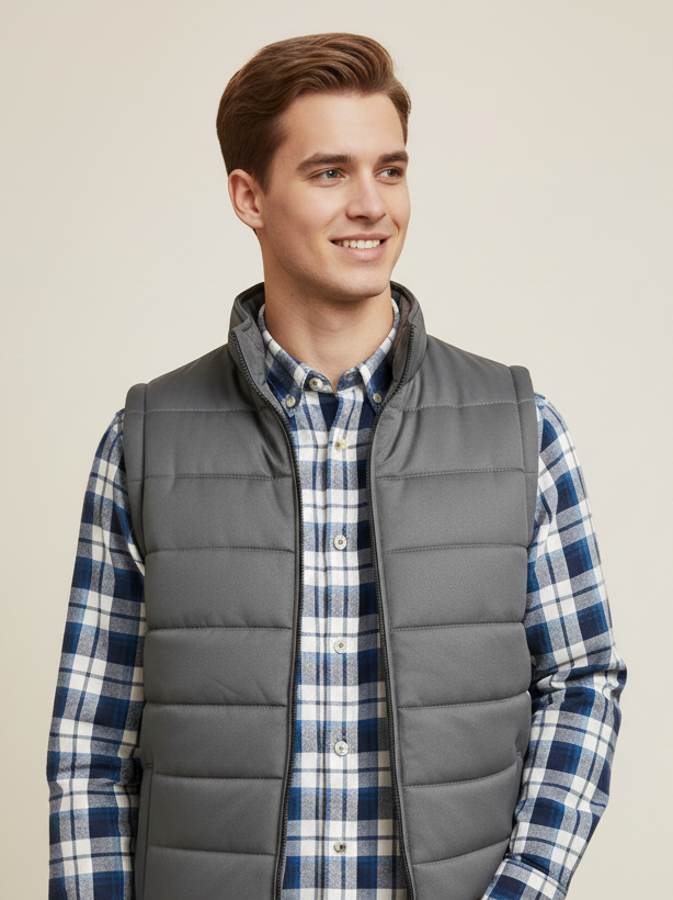 Payper Puffer Sleeveless Zipper Mockneck Jacket For Men-Dark Grey-PH20
