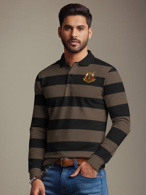 Louis Vicaci Long Sleeve Polo Shirt For Men-Brown with Black Stripe-BE75/BR897