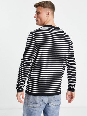 Aardo Fashion Wool Sweatshirt For Men-Dark Navy With White Stripes-SP1074/RT2218