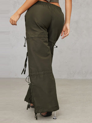 PLT Petite Toggle Detail Parachute Trouser For Ladies-Dark Olive-SP3338