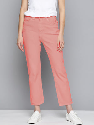 Dubai Classic Regular Fit Stretch Cotton Denim For Ladies-Pink-SP2650