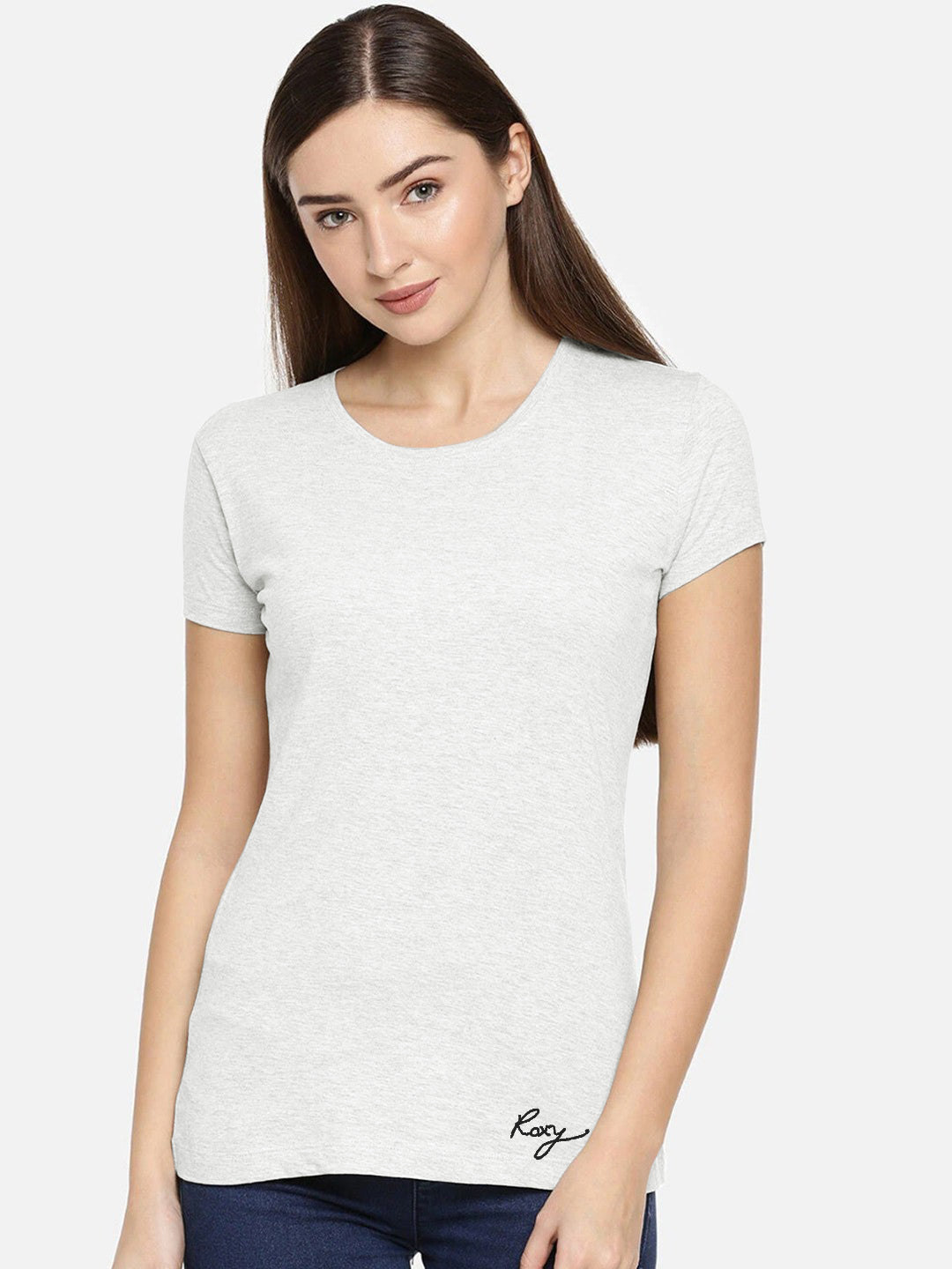 Roxy Crew Neck T Shirt For Women-Off White Melange-SP3019