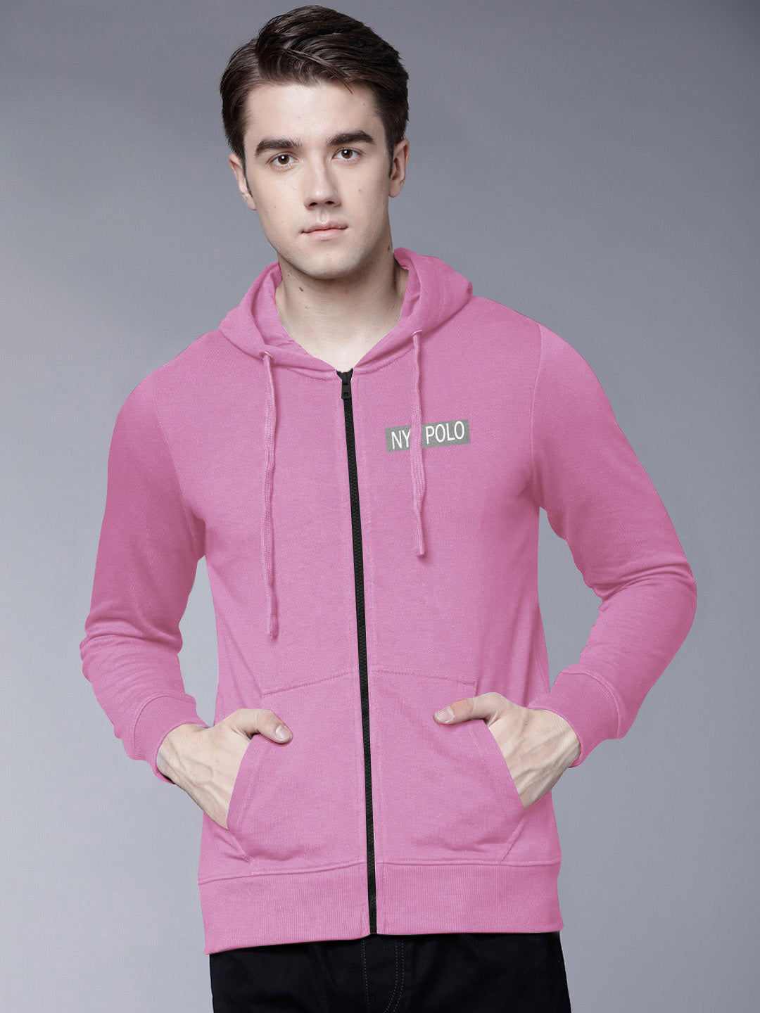 Nyc Polo Fleece Zipper Hoodie For Men-Pink-SP1262