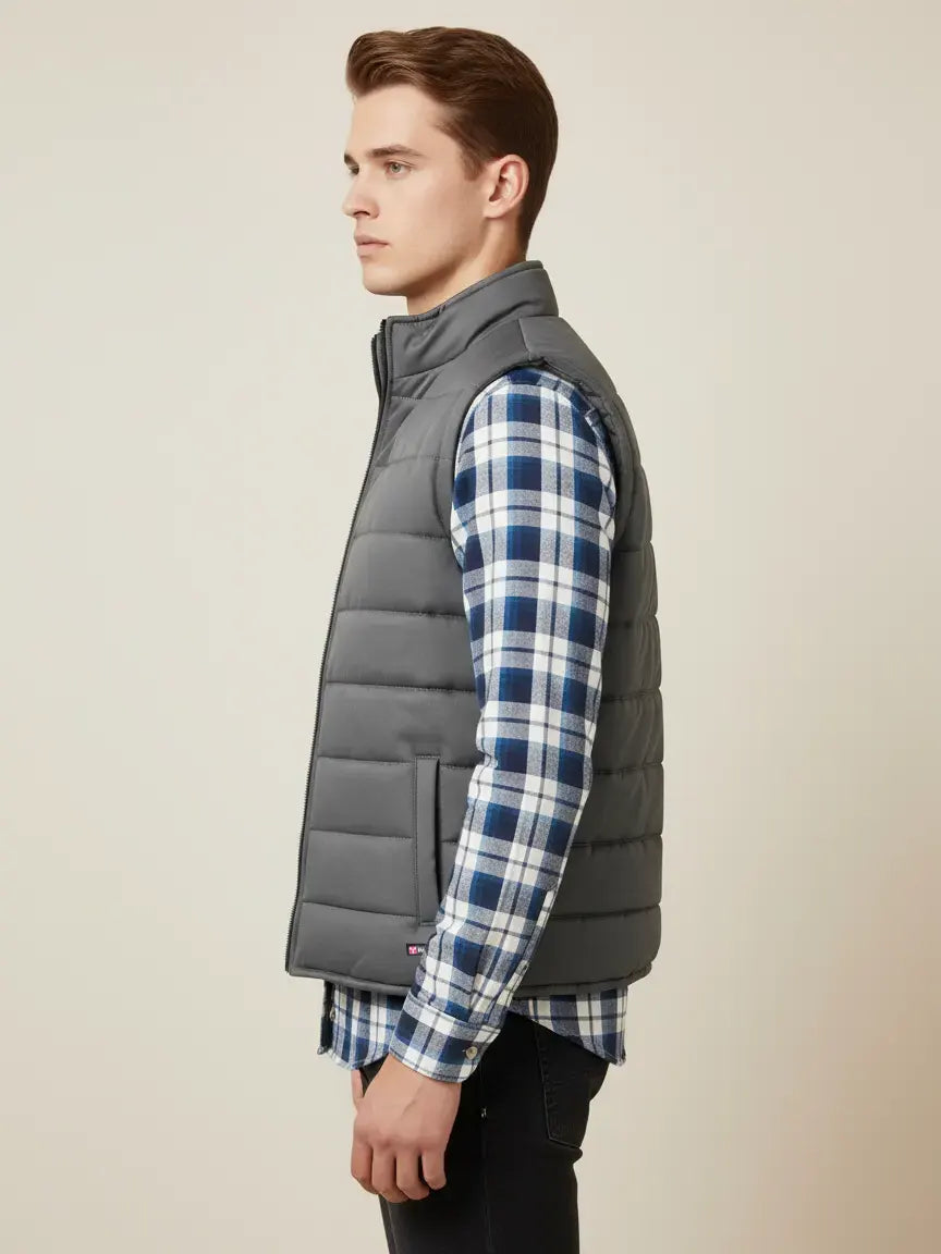 Payper Puffer Sleeveless Zipper Mockneck Jacket For Men-Dark Grey-PH20