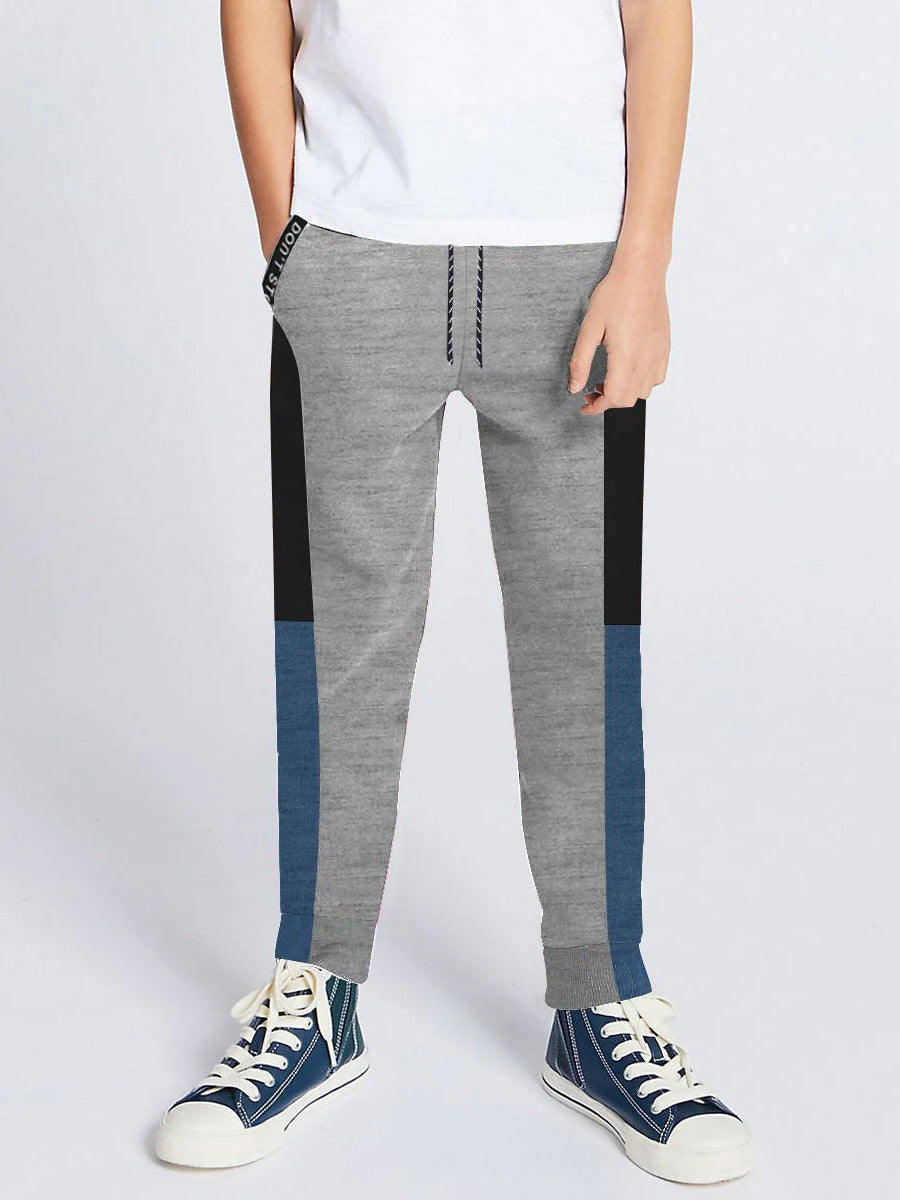 Next Slim Fit Jogger Trouser For Kids- Grey Melange with Black & Navy Melange Panels-SP2620