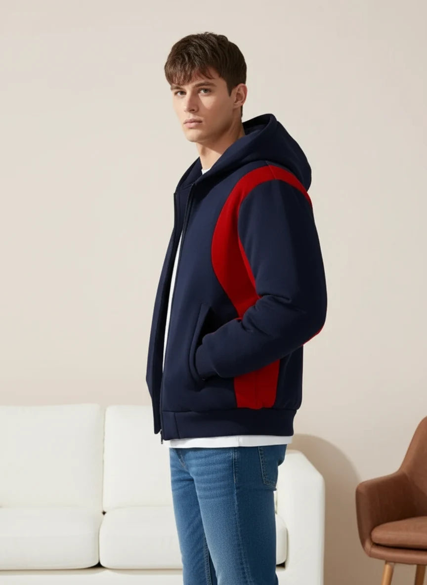 Louis Vicaci Zipper Puffer Hoodie For Men-Dark Navy With Red-PH09