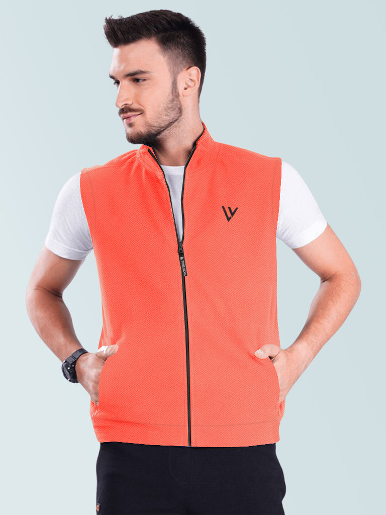 NK Fleece Zipper Mock Neck For Men-Orange-BE665