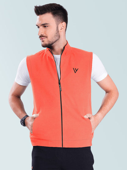 NK Fleece Zipper Mock Neck For Men-Orange-BE665