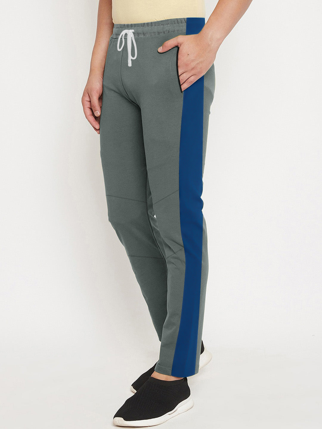 Summer Single Jersey Slim Fit Trouser For Men-Slate Grey With Navy Melange Stripes-SP161/RT2105