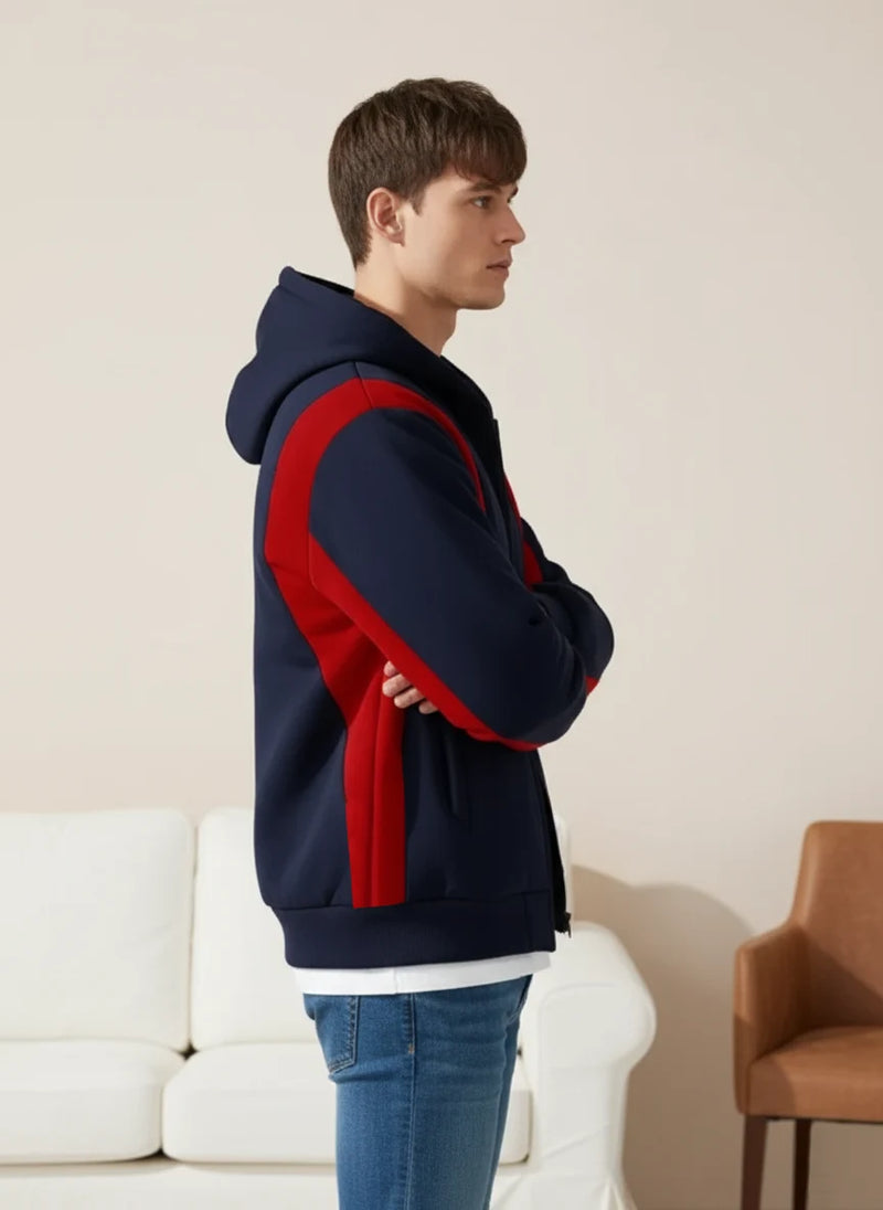 Louis Vicaci Zipper Winter Jacket For Men-Dark Navy With Red-PH09