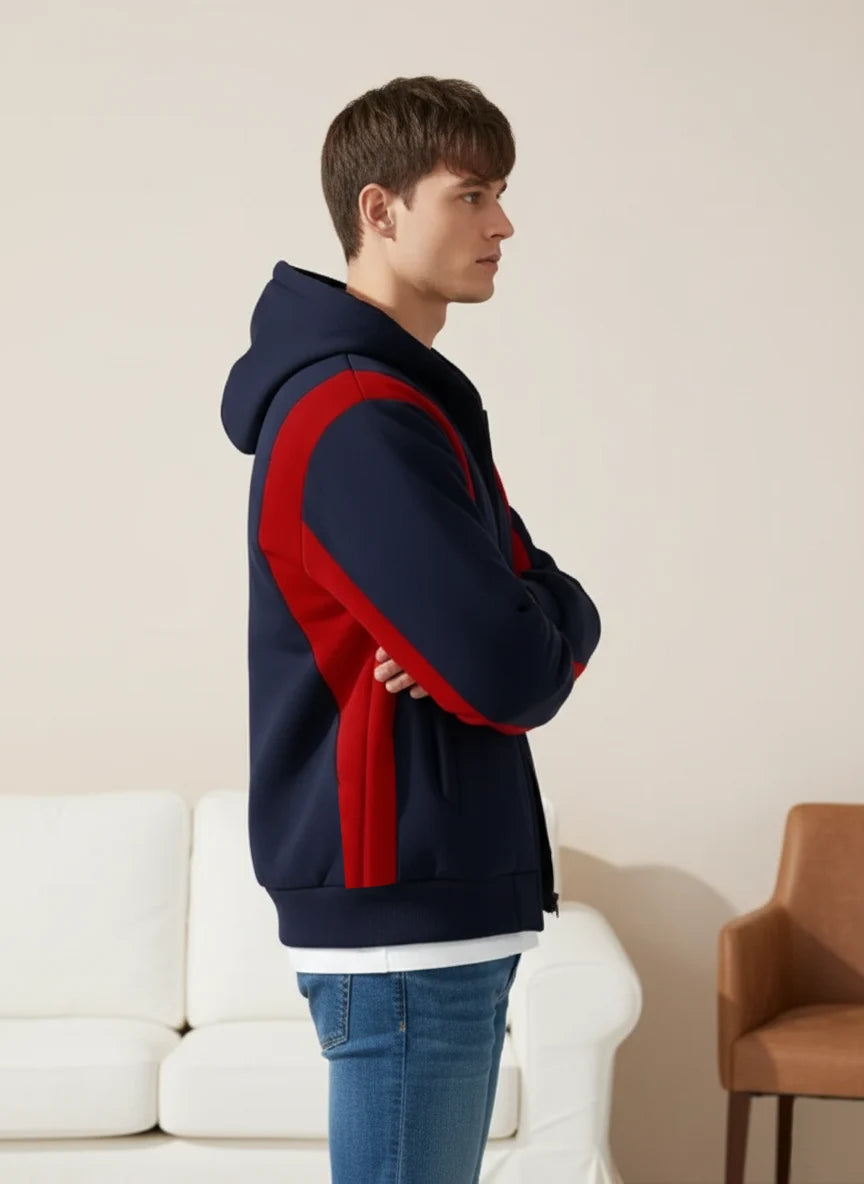 Louis Vicaci Zipper Puffer Hoodie For Men-Dark Navy With Red-PH09