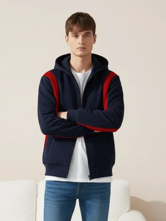 Louis Vicaci Zipper Puffer Hoodie For Men-Dark Navy With Red-PH09