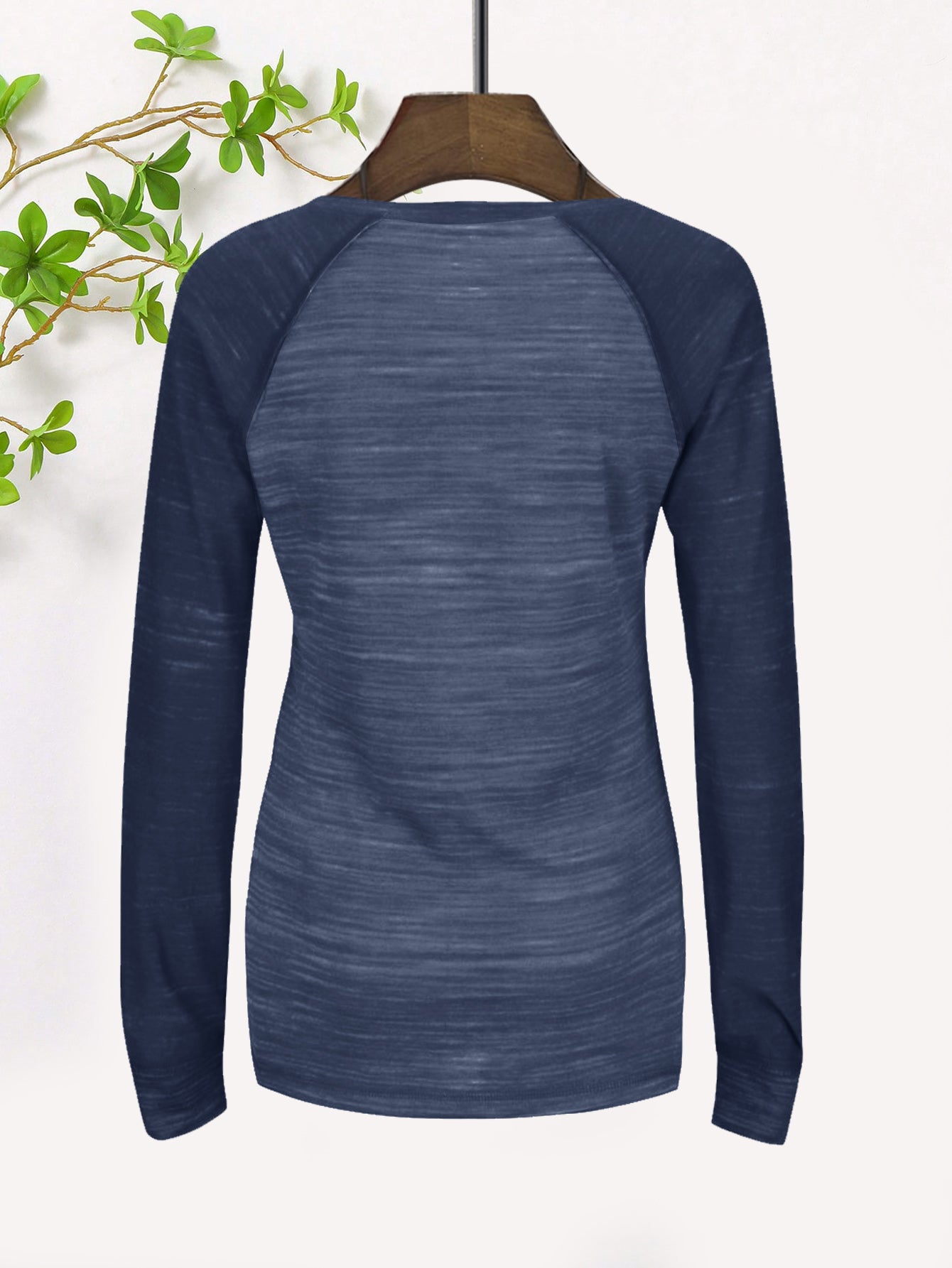 Majestic Lead Play Long Sleeve Split Neck Tee Shirt For Ladies-Dark Blue Melange-SP3106